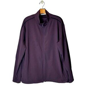 Zara Jacket Women XL Burgundy Black Trim Mock‎ Neck Full Zip Track Jacket